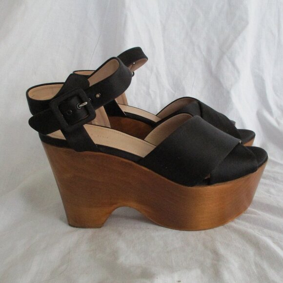 CELINE PARIS ITALY Strappy WEDGE PLATFORM PUMP Shoe 36 Sheer Italy BLACK - Picture 4 of 8